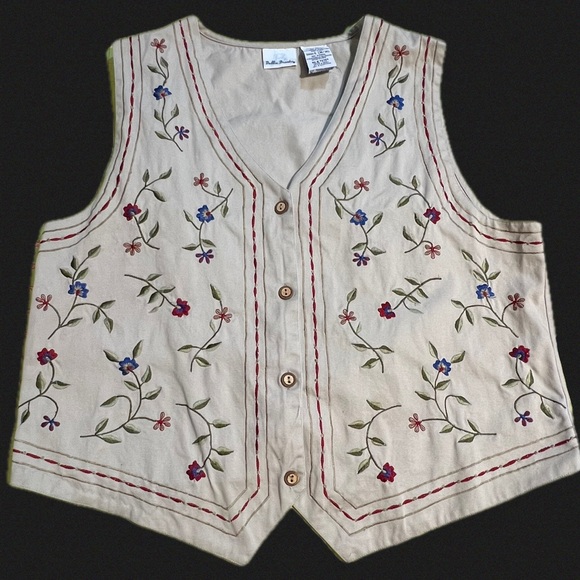 VINTAGE woodland embroidered wildflower vest 100% cotton floral button front 90s - Picture 4 of 13